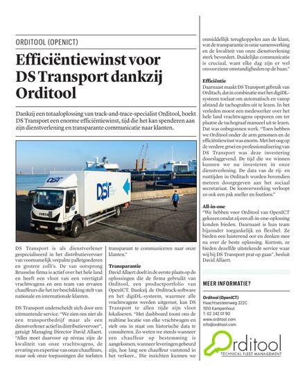 Klantverhaal DS-Transport – publicatie over automatische tachograafdownloads met Orditool