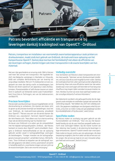 Klantverhaal Patrans – publicatie over track & trace met Orditrack