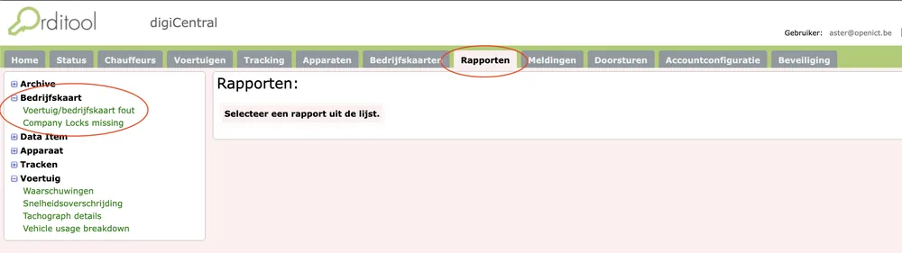 Controle van de bedrijfskaartvergrendeling in Digicentral